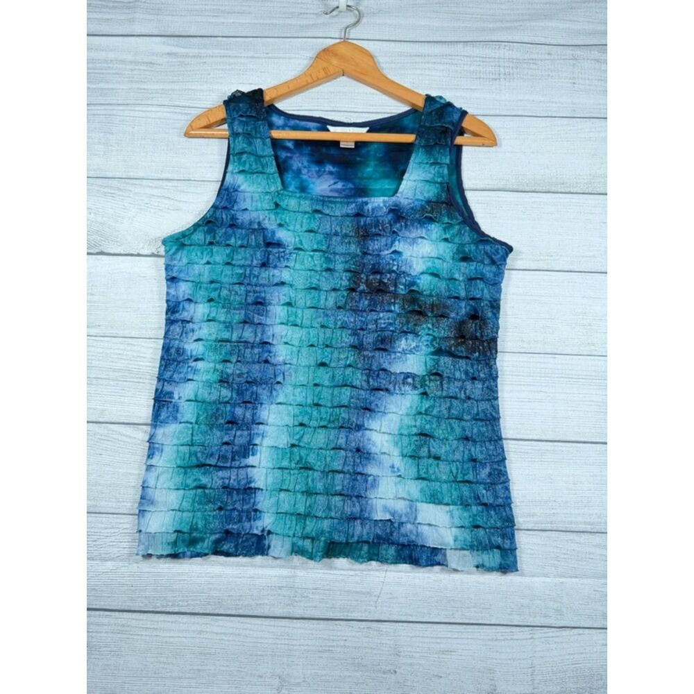 Christopher & Banks Womens Large Blue Teal Tie Dye Tiered Ruffle Tank Top 4141